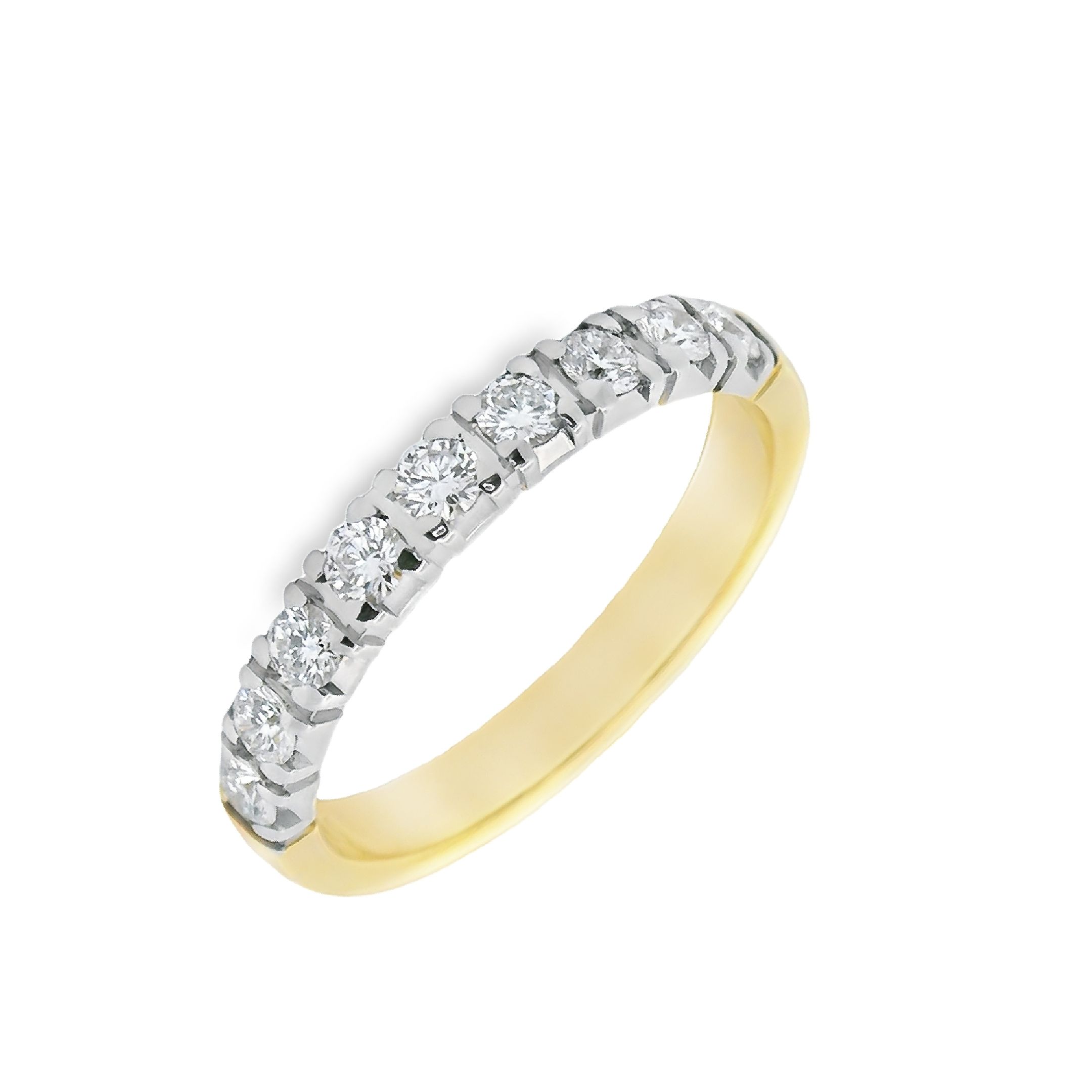 Deze ring van Louis Bros is vervaardigd uit 14 karaat geelgoud met wit rhodium (3.70 gr) en is gezet met 9 briljant geslepen diamanten met een totaalgewicht van 0.45 crt. Deze combinatie van geelgoud en een witte zetting geeft de ring een prachtig contrast en een moderne uitstraling. De 9 diamanten voegen een vleugje glamour en schittering toe aan het geheel. Deze ring is perfect voor iemand die houdt van een subtiele, maar toch opvallende stijl. Of het nu als cadeau is of gewoon om jezelf te verwennen, deze ring zal zeker de aandacht trekken en bewondering oogsten.

Verkrijgbaar vanaf 0.10crt .
Leverbare goudkleuren: 14/18kts geelgoud, 14/18kts witgoud, 14/18kts roségoud en alle bicolor combinaties.